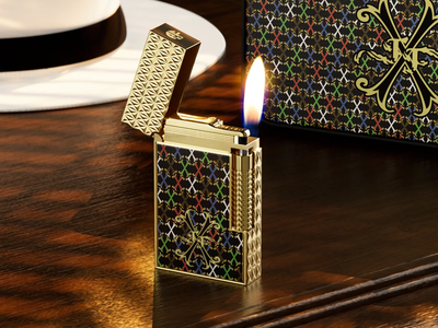 Gold lighter with colorful pattern